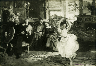 Pauline dansant devant la famille et le peintre Aman-Jean